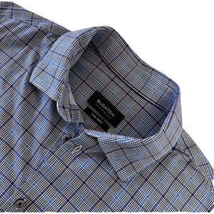 Bugatchi 8 Way Stretch‎ Long Sleeve Shirt Mens Medium Plum Plaid Blue